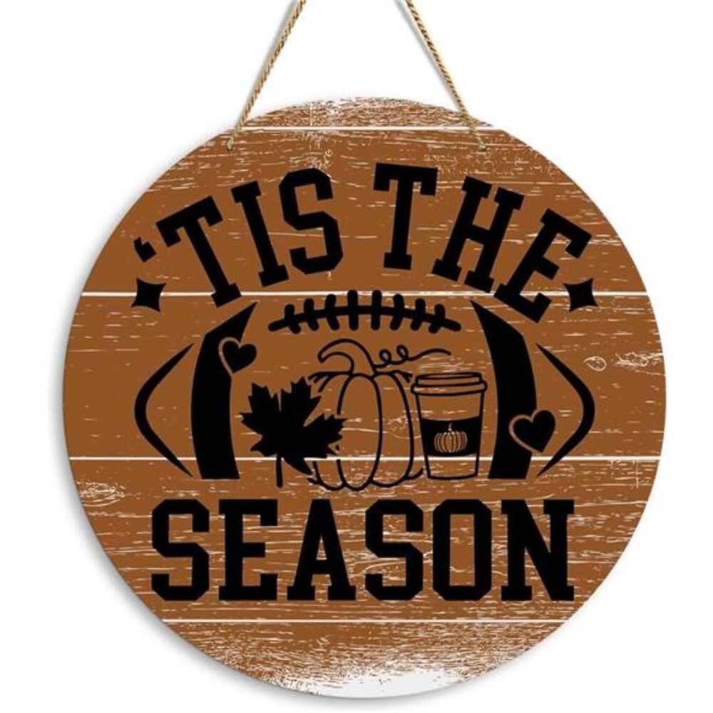 Fall Football Vintage‎ Wooden Hanging Sign Tis The Season Autumn Thanksgiving
